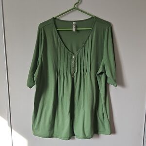 Perseption Green Button-Front Blouse